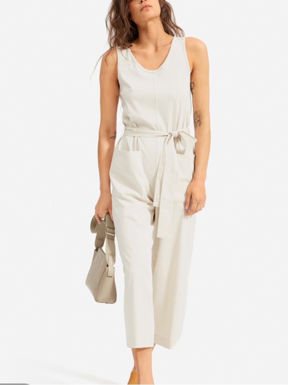 Everlane Luxe Cotton Sleeveless Tie-Waist Cropped Jumpsuit XS